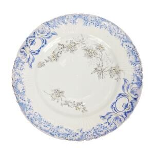 Antique French Creil Montereau Blue Floral Porcelain Plate 9" Gold Edge